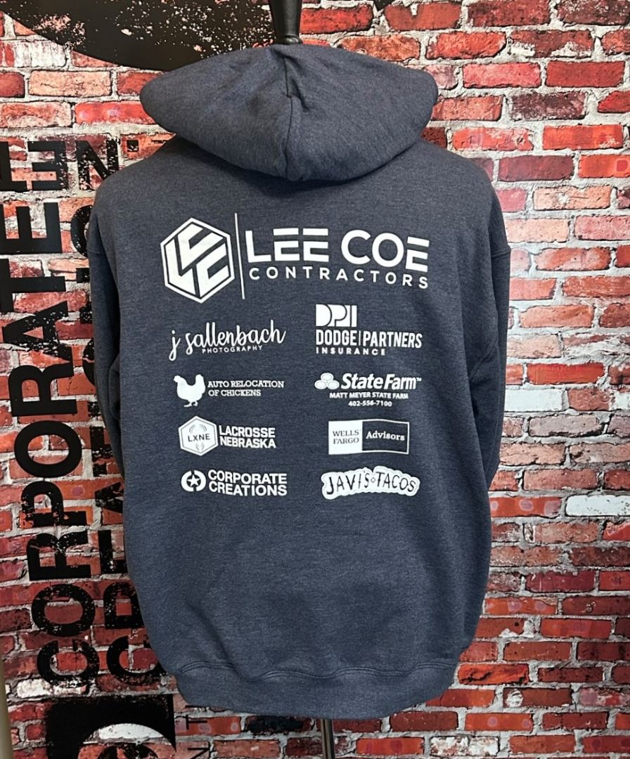 Grey textued hoodies screen printing by Corporate Creations of Omaha