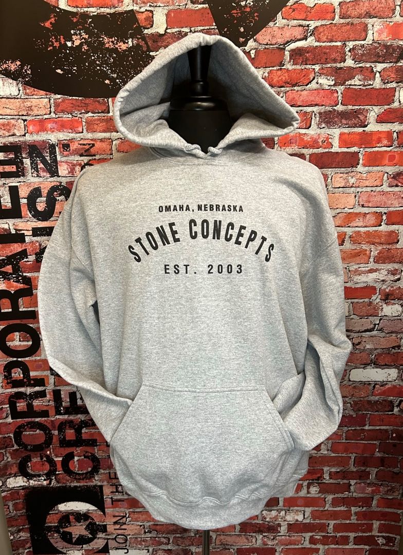Grey textured hoodies printed from Corporate Creations of Omaha