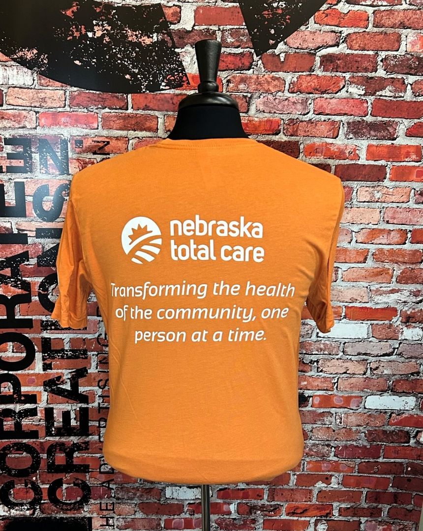 Orange tshirt screen printing from Corporate Creations of Omaha