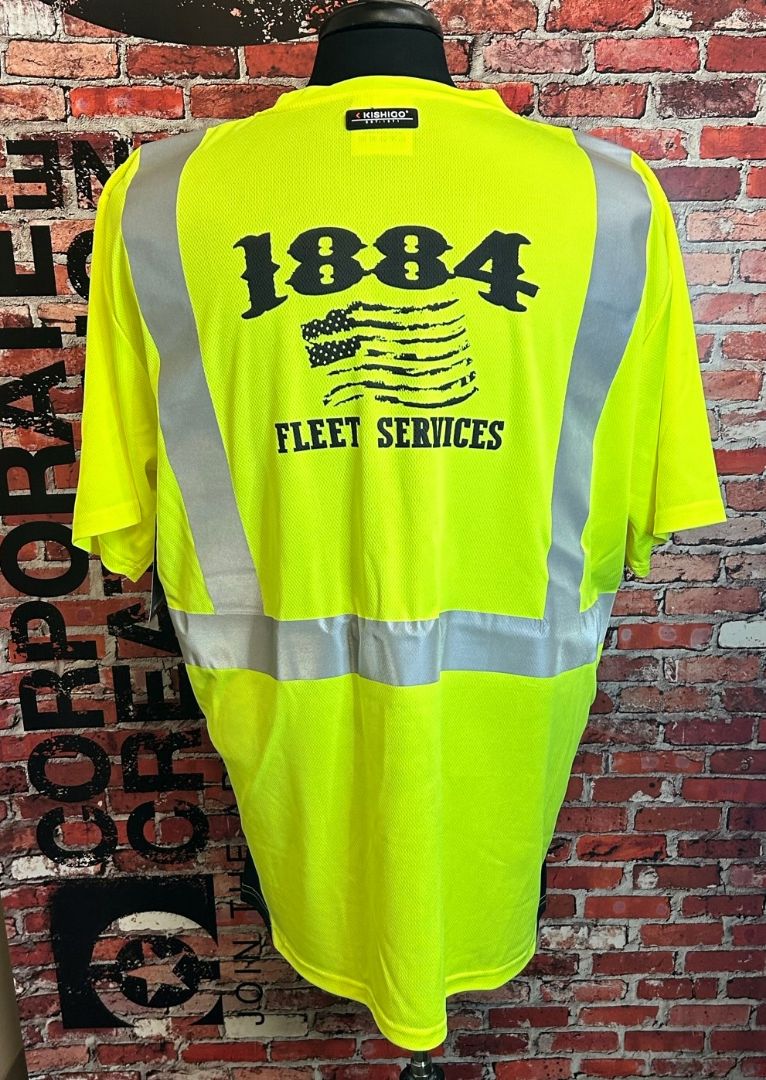 Safety yellow reflective shirt screen printed by Corporate Creations in Omaha